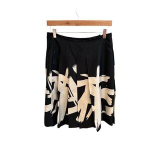 Club Monaco Black & White Abstract Print Silk Skirt